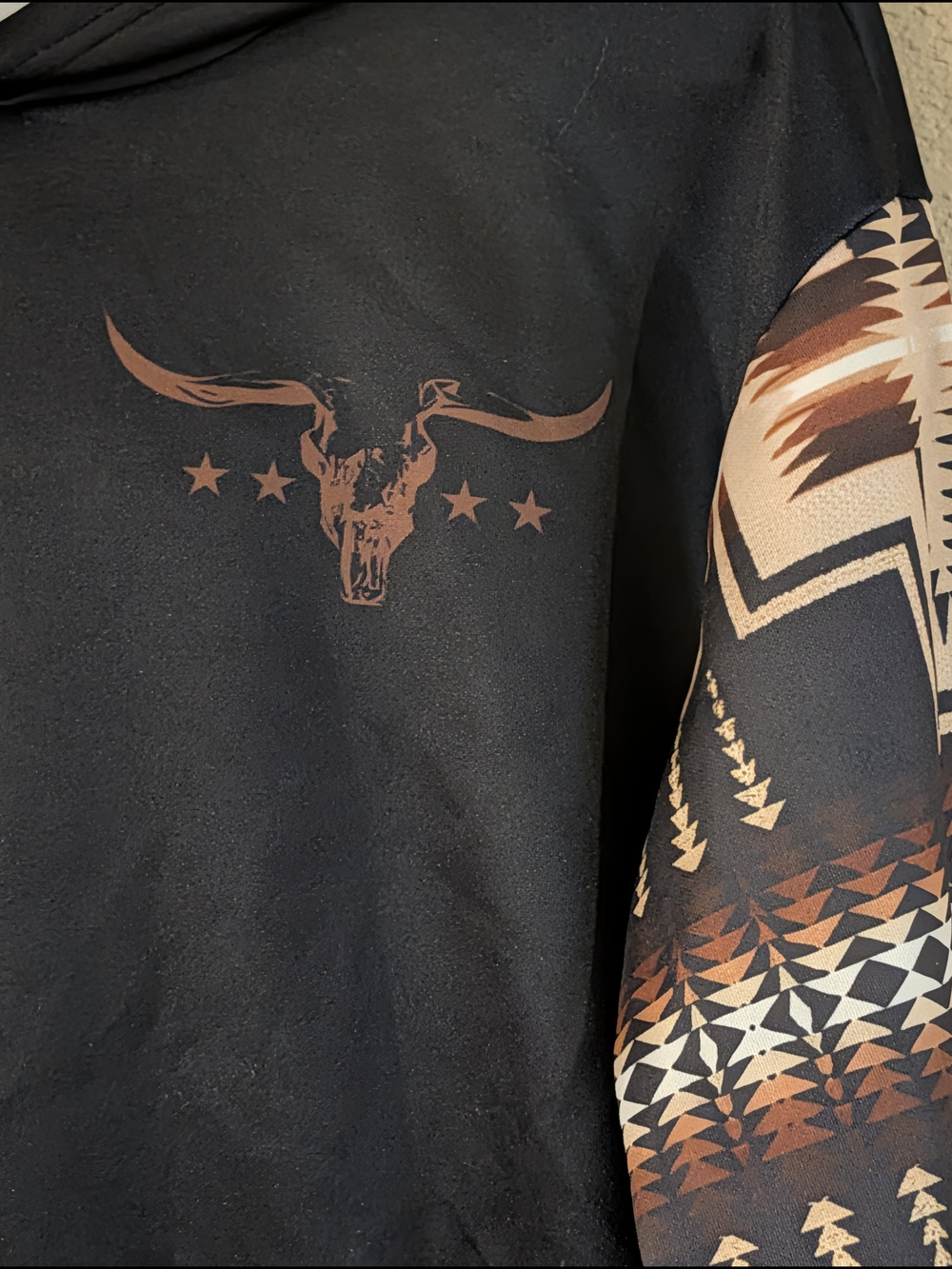 Black Southwestern Print Hoodie with Longhorn Accent - Picture 4 of 6